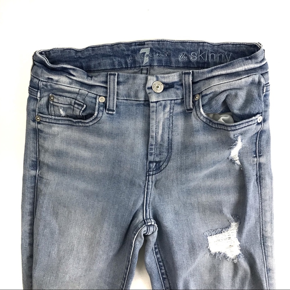 7FAM The Skinny Distressed Blue Jeans Sz 25